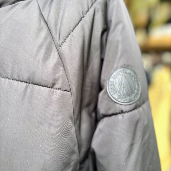 Black Puffer Jacket, Black Bomber Jacket, Fur hood, Oversized Black Coat, DKNY - Picture 5 of 13